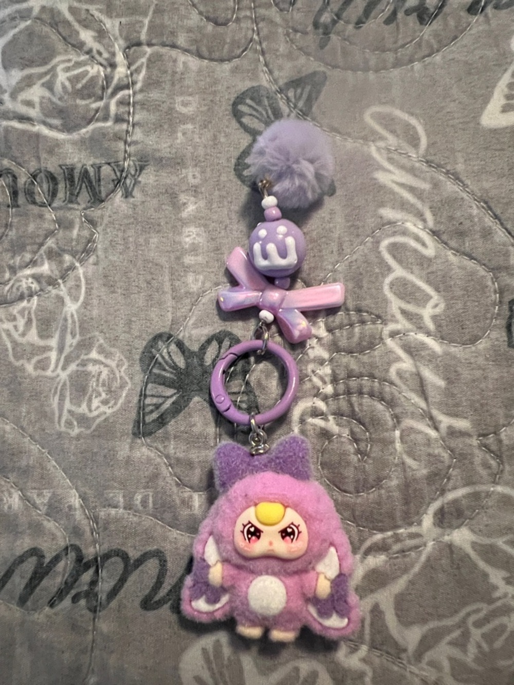 Baby Three Flocked Keychain Purple - Picture 2 of 6